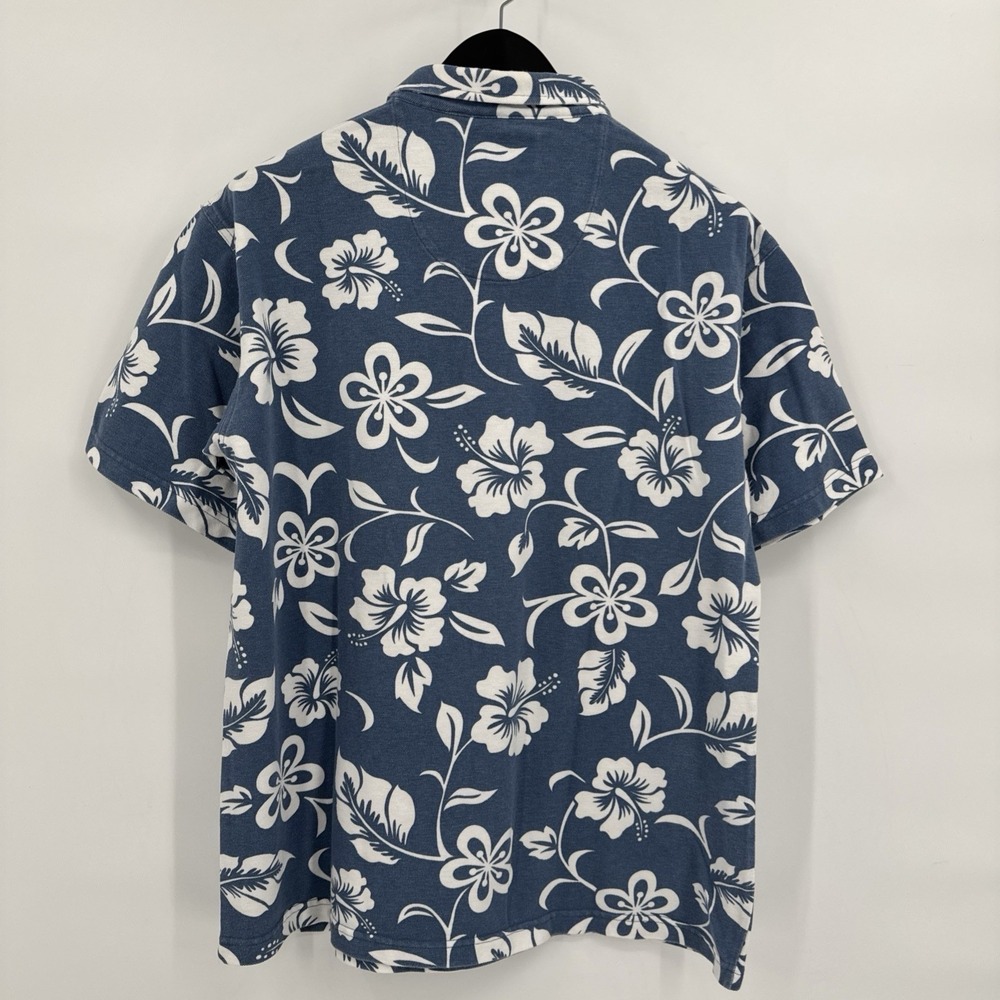 Crazy Shirts Size M VTG 100% Cotton Blue & White Floral Hawaiian Polo Shirt - Picture 12 of 13